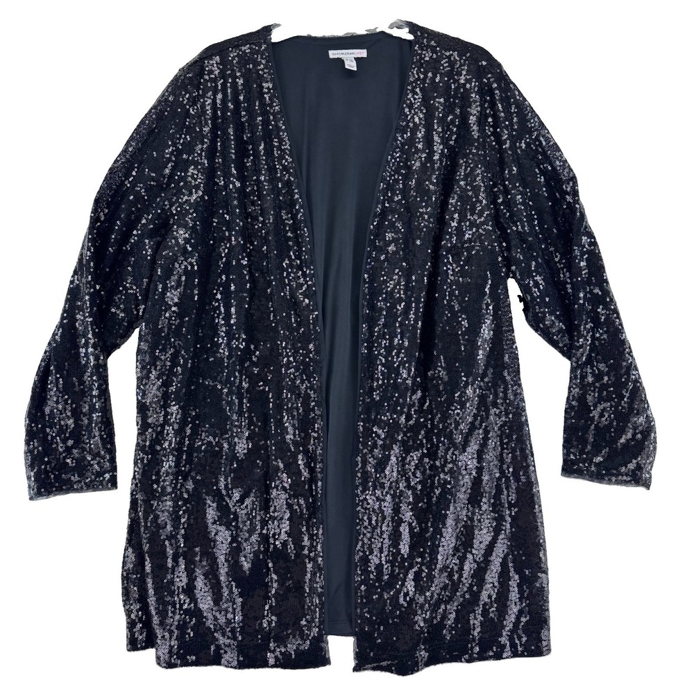 Isaac Mizrahi Live! Long Sleeve Sequin Sweater Top Size 2X Black New Years